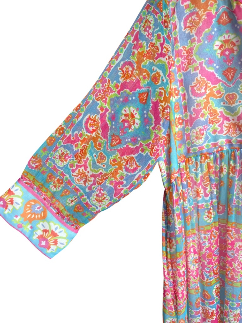 Gretchen Scott Designs Vibrant Bohemian Print 3/4 Sleeve Maxi Dress Sz L - Picture 5 of 10